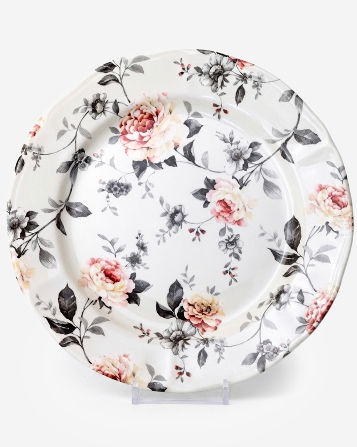 Claytan Jasper Floral Pattern Earthenware Chop Plate, 12.1 Inch, White