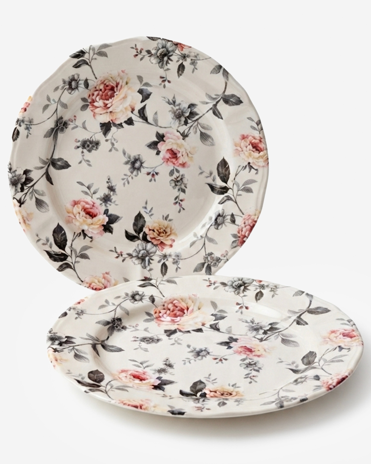 Claytan Jasper Floral Pattern Earthenware Chop Plate, 12.1 Inch, White