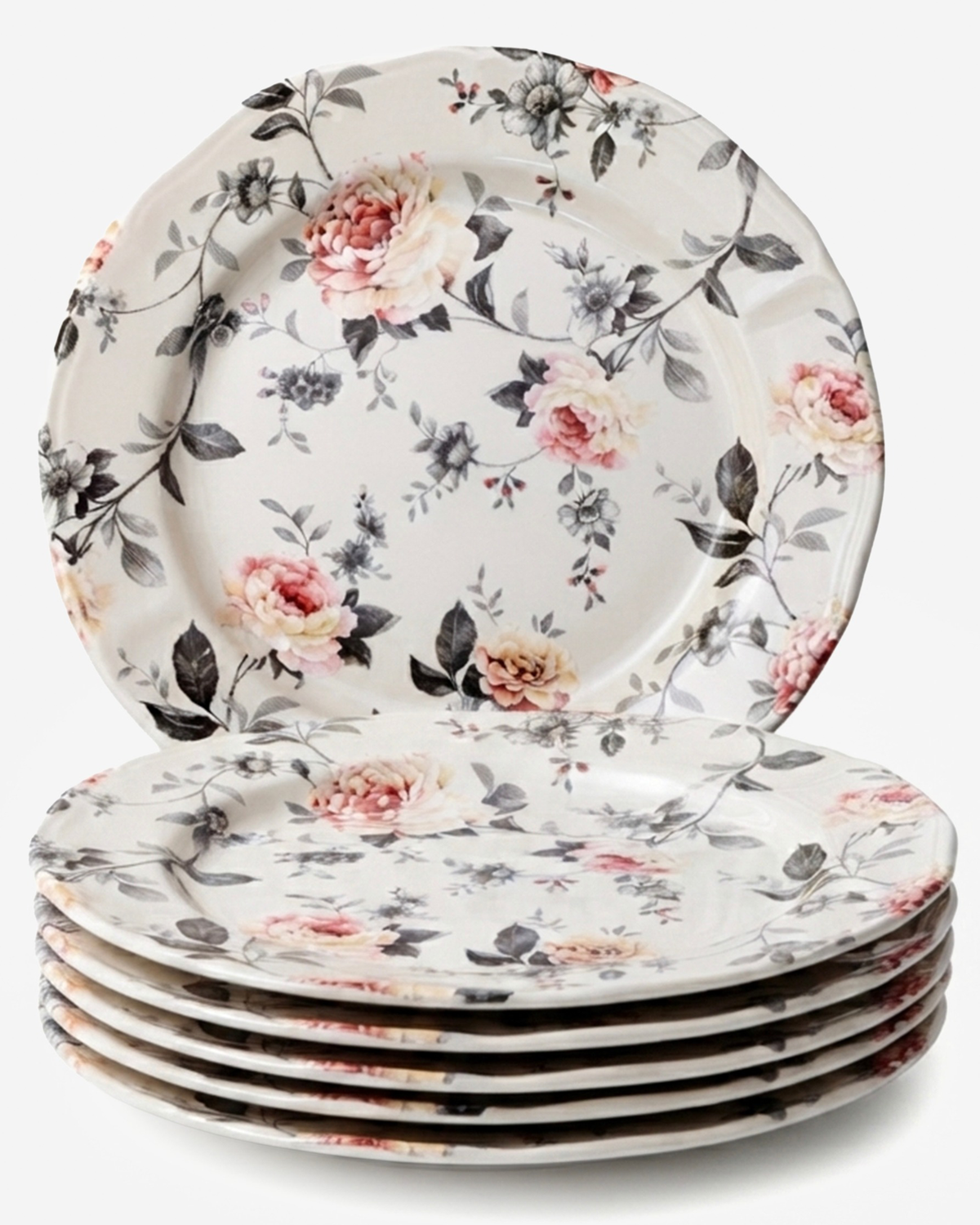 Claytan Jasper Floral Pattern Earthenware Chop Plate, 12.1 Inch, White