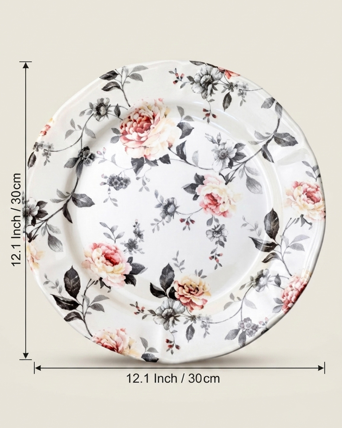 Claytan Jasper Floral Pattern Earthenware Chop Plate, 12.1 Inch, White