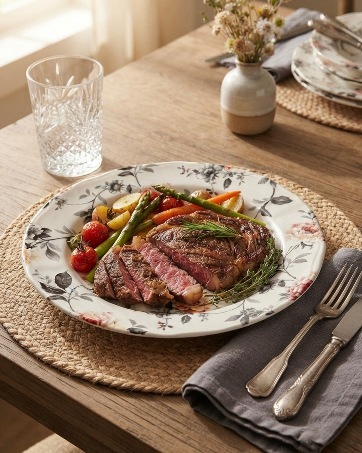 Claytan Jasper Floral Pattern Earthenware Chop Plate, 12.1 Inch, White