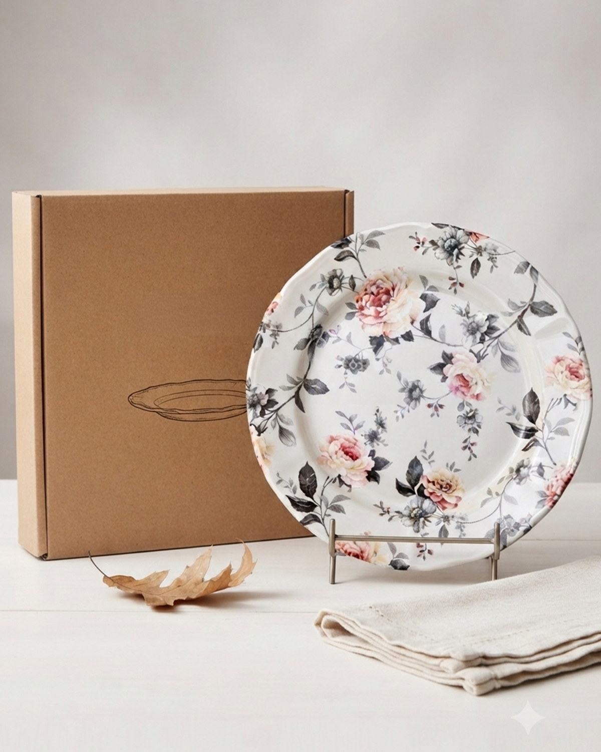 Claytan Jasper Floral Pattern Earthenware Chop Plate, 12.1 Inch, White, Set of 6