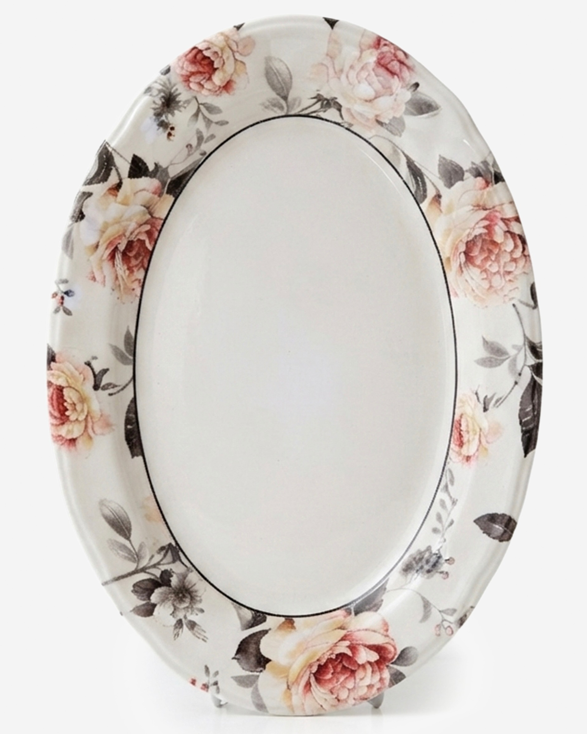 Claytan Jasper Floral Pattern Earthenware Oval Platter, 14 Inch, White