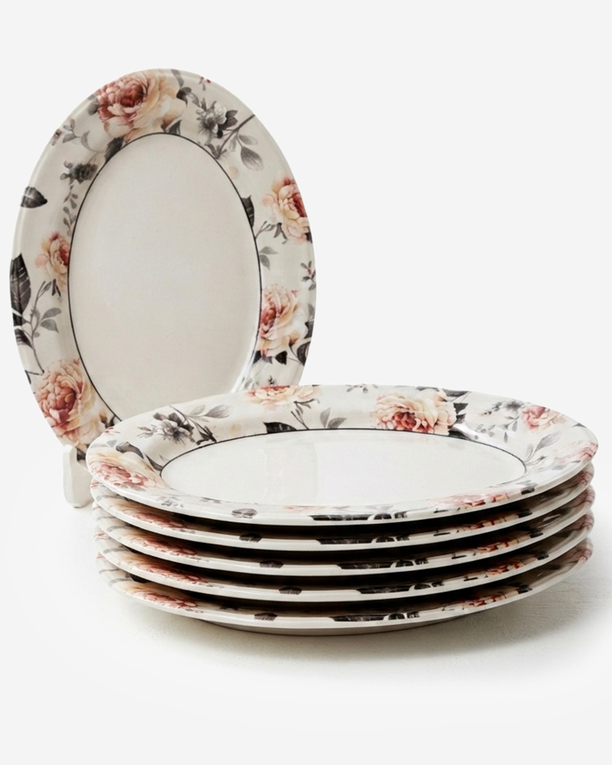 Claytan Jasper Floral Pattern Earthenware Oval Platter, 14 Inch, White