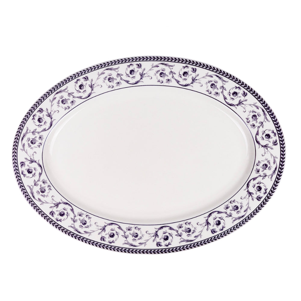 Claytan Callista 14.2 inch Hand-Glazed Ceramic Oval Platter (Purple & White Set Of 1)