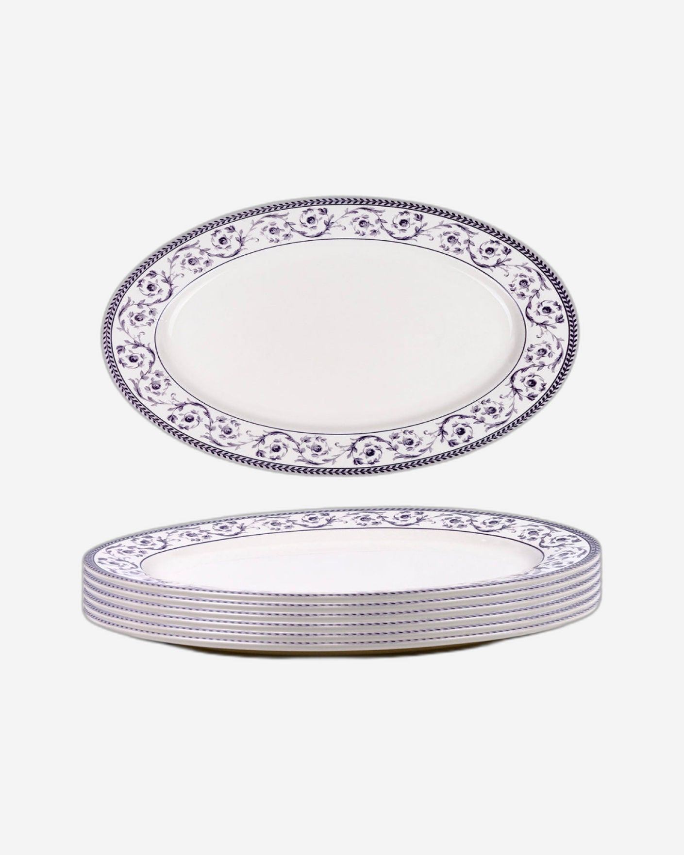 طبق بيضاوي من السيراميك مطلي يدويًا من كلايتان كاليستا، مقاس 14.2 بوصة (طقم من قطعة واحدة باللونين الأرجواني والأبيض)