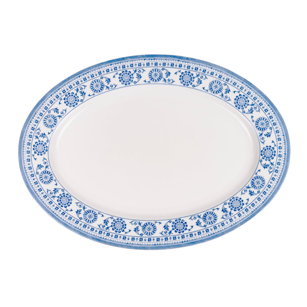 طبق سيراميك بيضاوي من Claytan Plethora مقاس 14.2 بوصة مطلي يدويًا (رمادي وأبيض، مجموعة من قطعة واحدة)