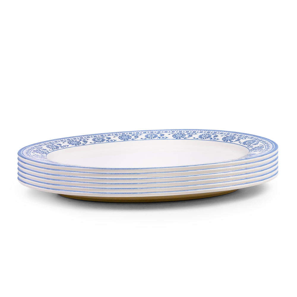 طبق سيراميك بيضاوي من Claytan Plethora مقاس 14.2 بوصة مطلي يدويًا (رمادي وأبيض، مجموعة من قطعة واحدة)