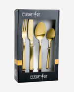 مجموعة أدوات مائدة كلير من كوزين آرت، 16 قطعة - أدوات مائدة أنيقة من الفولاذ المقاوم للصدأ باللون الذهبي