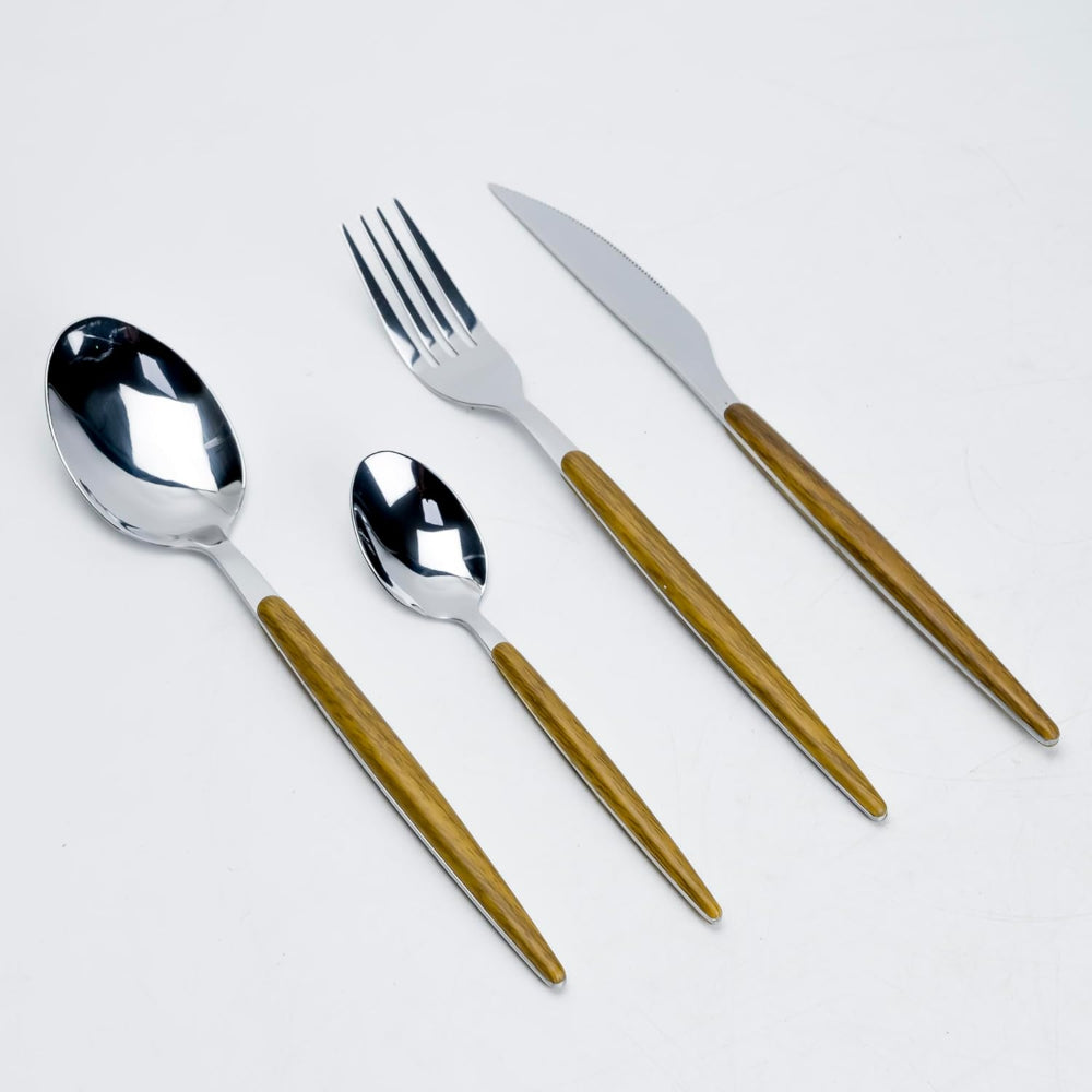 Cuisine Art Vesper 16-Piece Cutlery Set - Elegant Wooden Stainless Steel Flatware