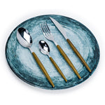 مجموعة أدوات مائدة فيسبر من كويزين آرت، مكونة من 16 قطعة - أدوات مائدة أنيقة من الخشب والفولاذ المقاوم للصدأ