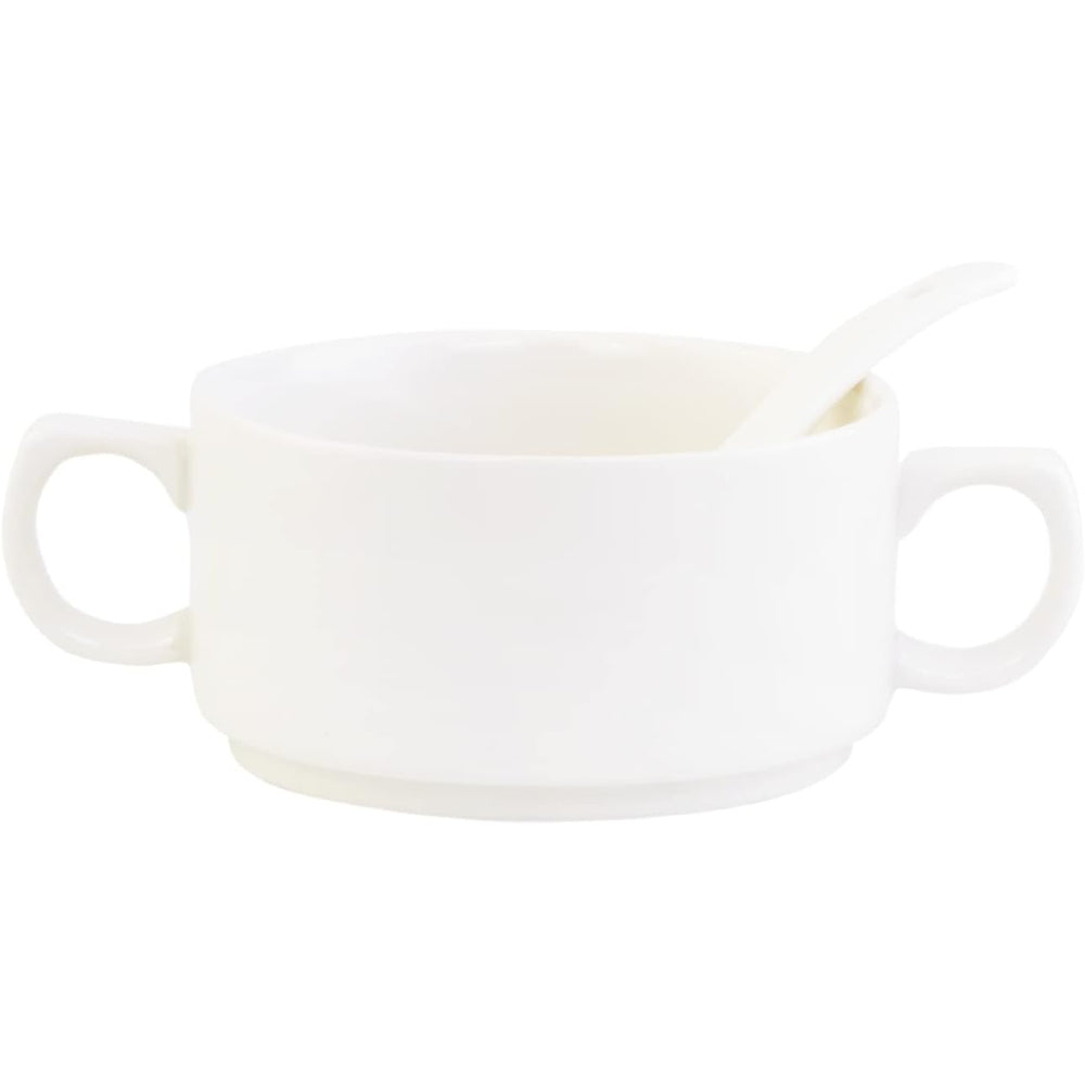 طقم شوربة أبيض شالو CX1526S مع حامل معدني ذهبي - 17 قطعة | طقم شوربة أنيق مع حامل معدني ذهبي، لون أبيض وذهبي