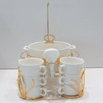 طقم شوربة من البورسلين الضحل، ١٦ قطعة - أناقة باللونين الأبيض والذهبي - موديل CX1828-NG