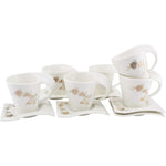 Shallow 12-Piece 90cc Bone China Cups and Saucers Set | Elegant Tea and Coffee Cups with Matching Saucers