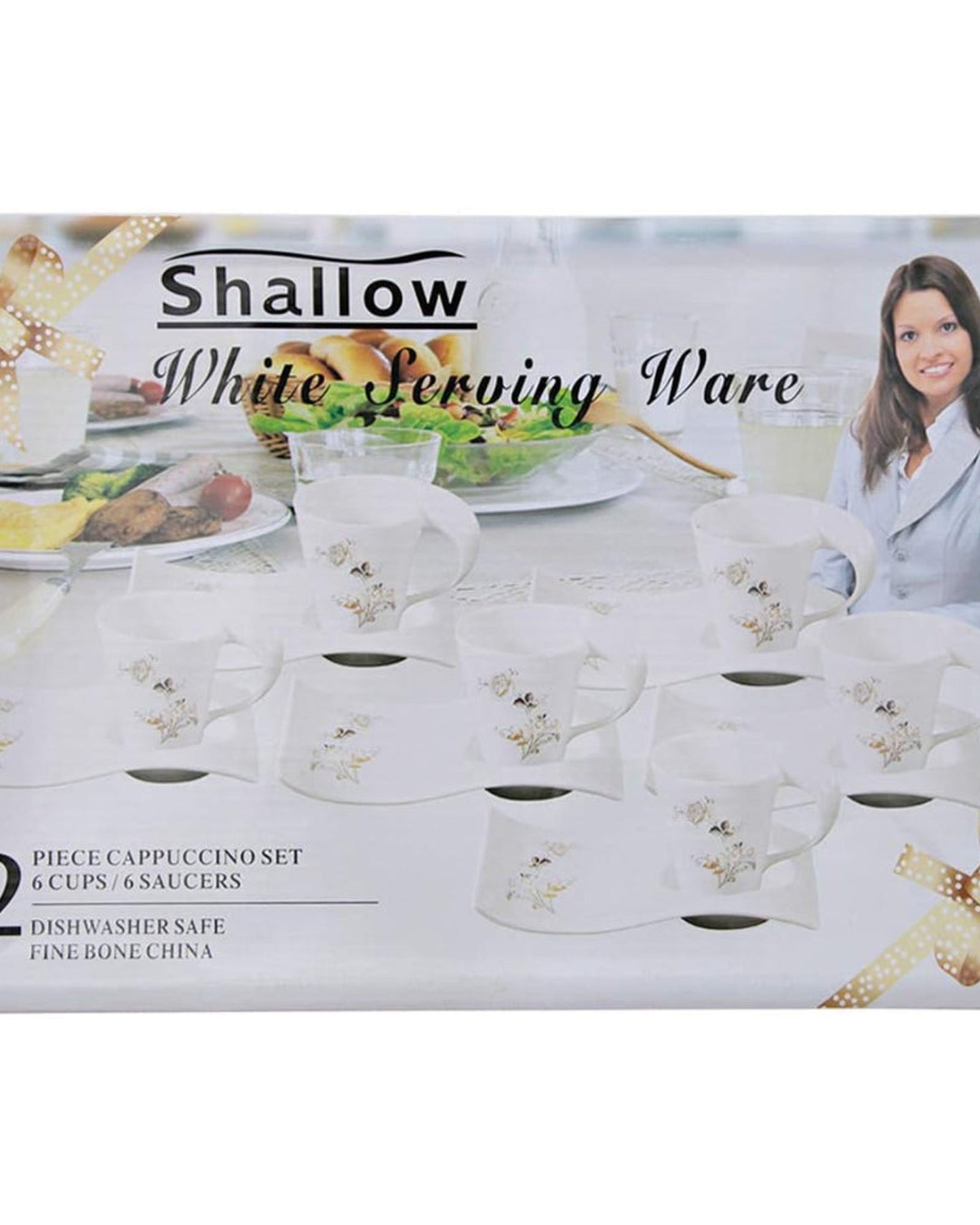 طقم فناجين وصحون طويلة من البورسلين من شالو، ١٢ قطعة، أبيض | طقم شاي وقهوة أنيق للاستخدام اليومي