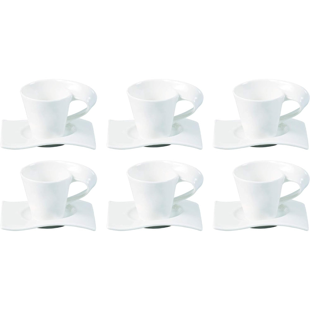 Shallow Bone China Cups and Saucers Set, White, 200cc | Elegant Tea and Coffee Set