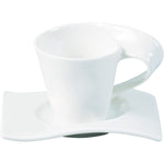 طقم أكواب وصحون من الخزف الصيني العظمي الضحل، أبيض، سعة ٢٠٠ سم مكعب | طقم شاي وقهوة أنيق