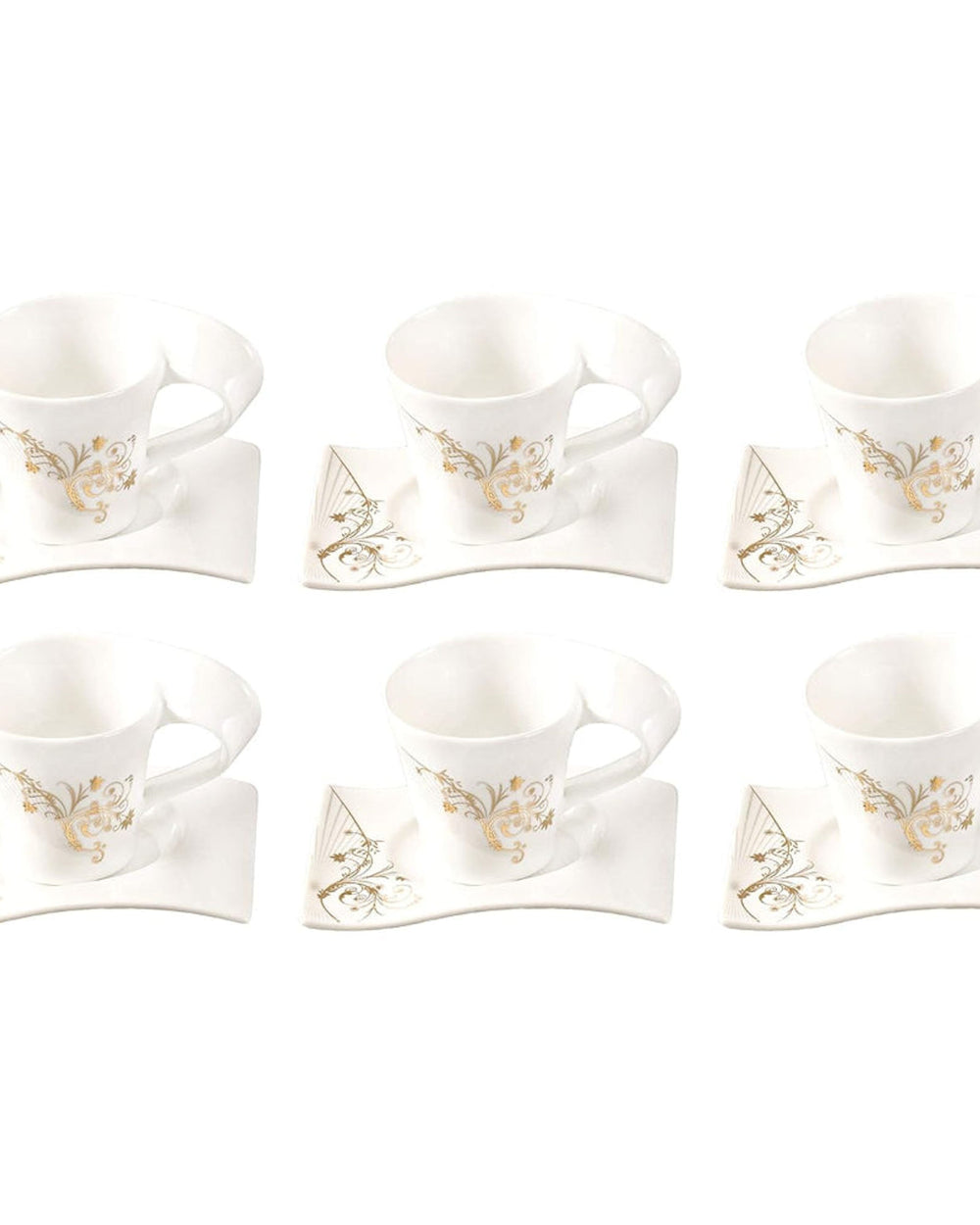 Shallow Porcelain Cup and Saucer Set, 12 Pieces, 200ml | Elegant White Tea and Coffee Set