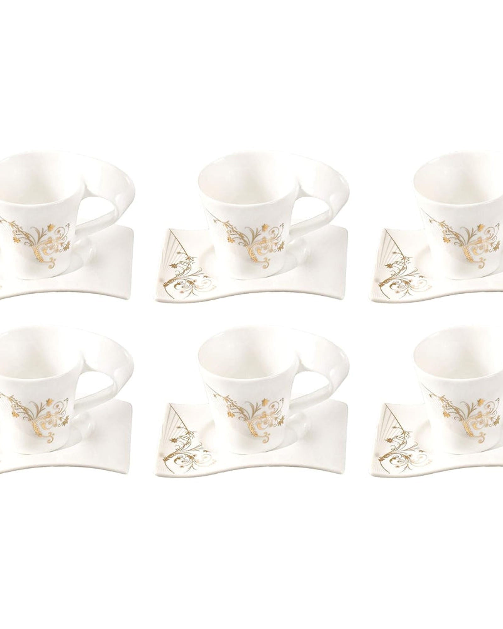 Shallow Porcelain Cup and Saucer Set, 12 Pieces, 200ml | Elegant White Tea and Coffee Set