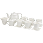 Shallow Bone China Tea Set, White - 15-Piece Set with 1050ml Teapot, 175ml Creamer, 175ml Sugar Bowl, 6x 150ml Cups, and 6 Saucers