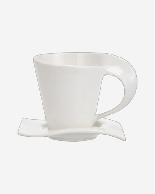 طقم شاي صيني عظمي ضحل، أبيض - طقم من 15 قطعة مع إبريق شاي سعة 1050 مل، وكريمة سعة 175 مل، ووعاء سكر سعة 175 مل، و6 أكواب سعة 150 مل، و6 أطباق