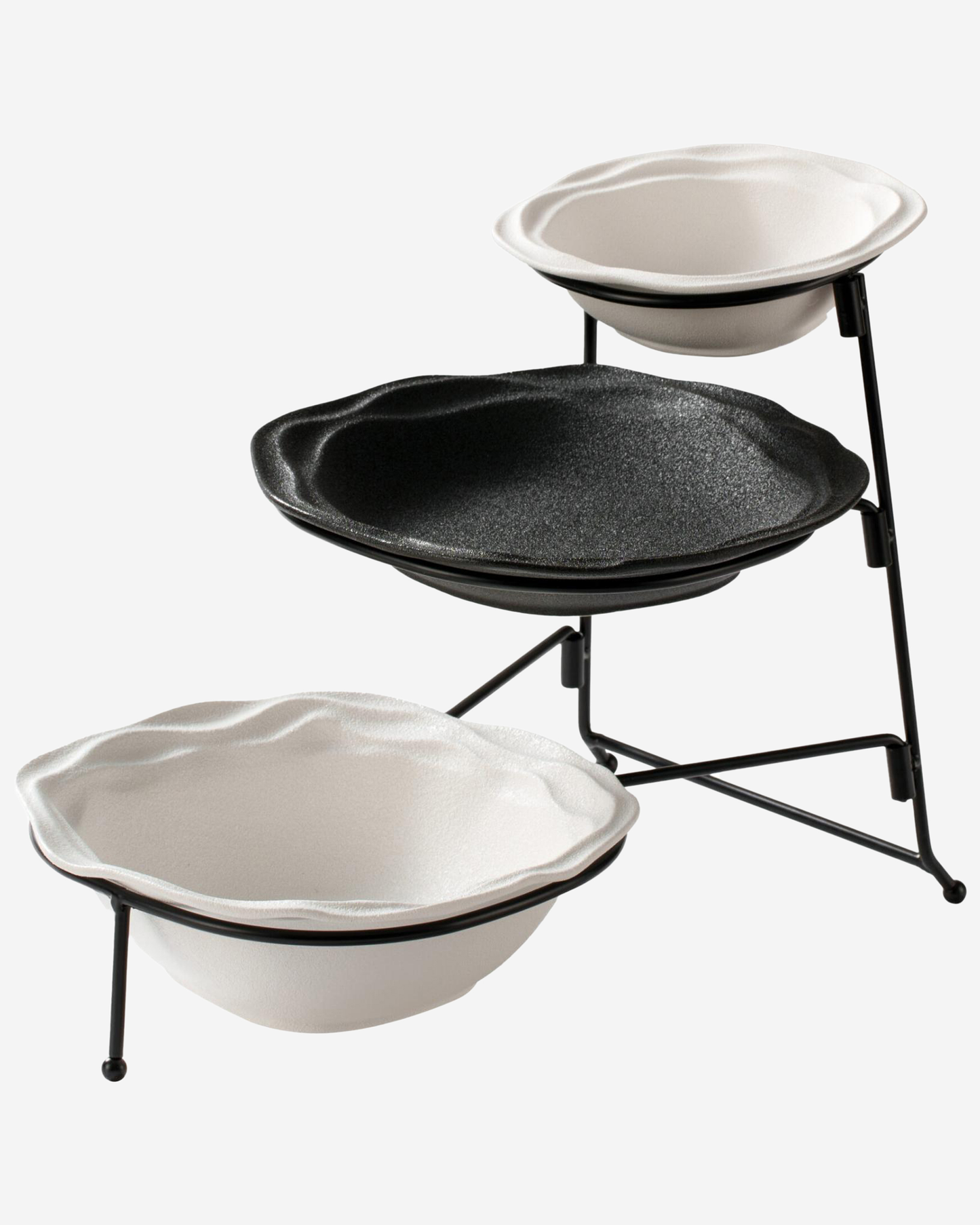 Shallow 3?Tier Porcelain Bowl Set with Stand