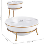 طقم أوعية رقائق وصلصة ضحلة 4.75 بوصة/9.25 بوصة مع حامل وملصق ذهبي، وصينية تقديم مربوطة لعرض الطعام والحلوى والمقبلات، ومجموعة أطباق تقديم للحفلات، ذهبي، أبيض/ذهبي