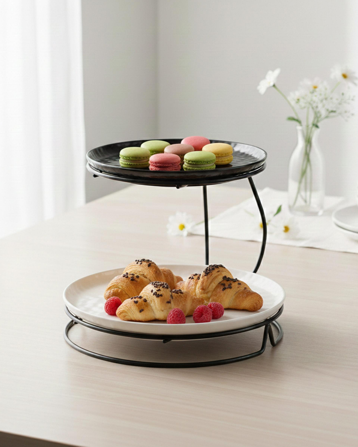 Shallow 2-Tier Serving Stand Hammered Porcelain