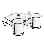 Shallow White soup set with Black Metal Stand 15 pieces