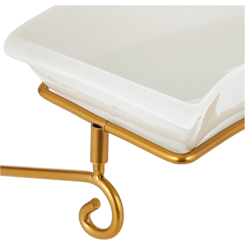 طبق تقديم مسطح بثلاث طبقات مع رف ذهبي، أبيض، 3×30 سم - حامل أنيق لعرض الحلويات والأطعمة