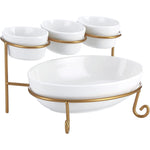 Shallow 4"/9.25" 2 Tier Serving Stand Oval Serving Bowl with Metal Rack, Tied Serving Tray Food Display Dessert Appetizer, Serving Bowl Fruit Chip Dip Bowl Set White/Gold
