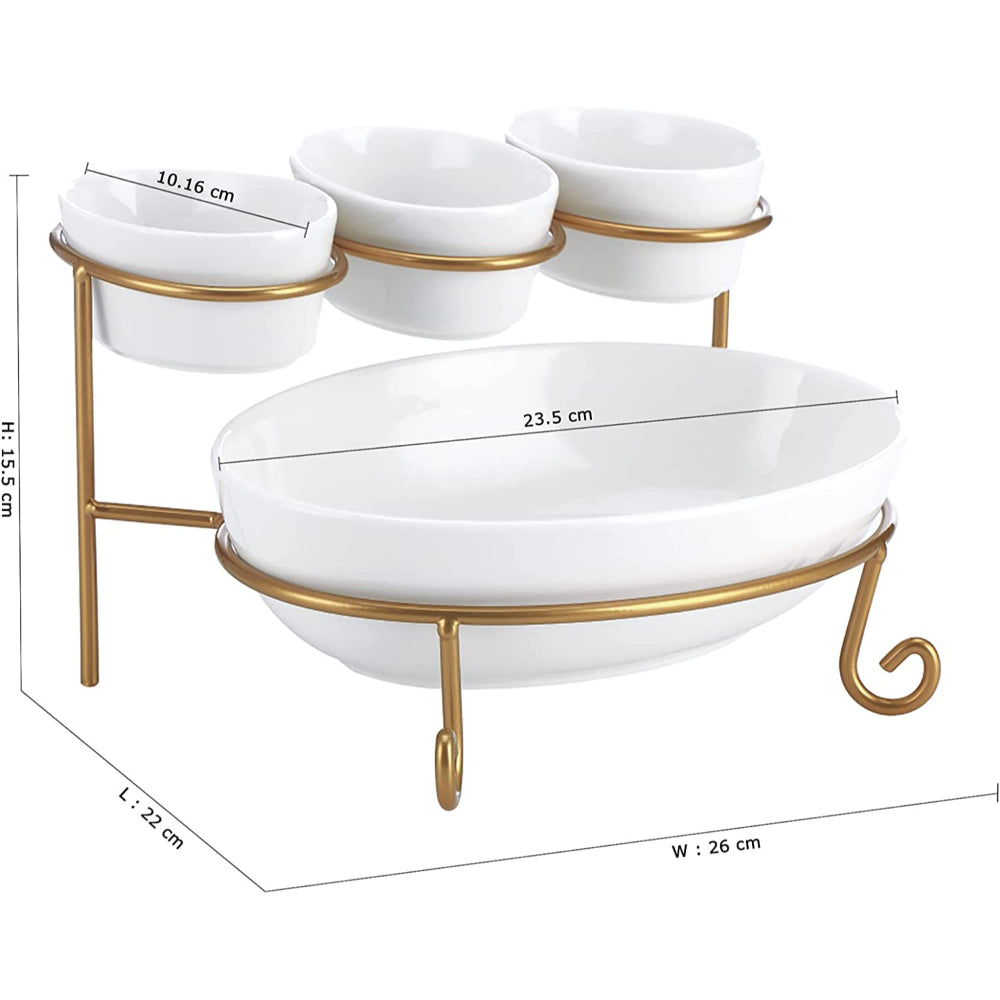 حامل تقديم مسطح من طبقتين، وعاء تقديم بيضاوي الشكل، 4 بوصات/9.25 بوصة، مع رف معدني، صينية تقديم مربوطة، عرض طعام، حلوى، مقبلات، وعاء تقديم، مجموعة وعاء غمس رقائق الفاكهة، أبيض/ذهبي