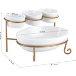 حامل تقديم مسطح من طبقتين، وعاء تقديم بيضاوي الشكل، 4 بوصات/9.25 بوصة، مع رف معدني، صينية تقديم مربوطة، عرض طعام، حلوى، مقبلات، وعاء تقديم، مجموعة وعاء غمس رقائق الفاكهة، أبيض/ذهبي