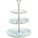 Bone China Shallow 7"/9"/11" 3 Tier Round Plate with Gold Stand and Decal, Tied Serving Tray Food Display Dessert Appetizer, Serving Plate Set for Parties, Gold, White/Gold, DY178-DG
