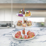 طبق دائري من الخزف العظمي الصيني، 3 طبقات، 7/9/11 بوصة، مع حامل وملصق ذهبي، صينية تقديم مربوطة لعرض الطعام والحلوى والمقبلات، طقم أطباق تقديم للحفلات، ذهبي، أبيض/ذهبي، DY178-DG