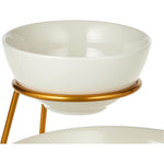 طقم تقديم رقائق البطاطس والصلصة، وعاءان من طبقتين للرقائق والصلصة مع حامل، أبيض/ذهبي - طقم تقديم أنيق من البورسلين للحفلات