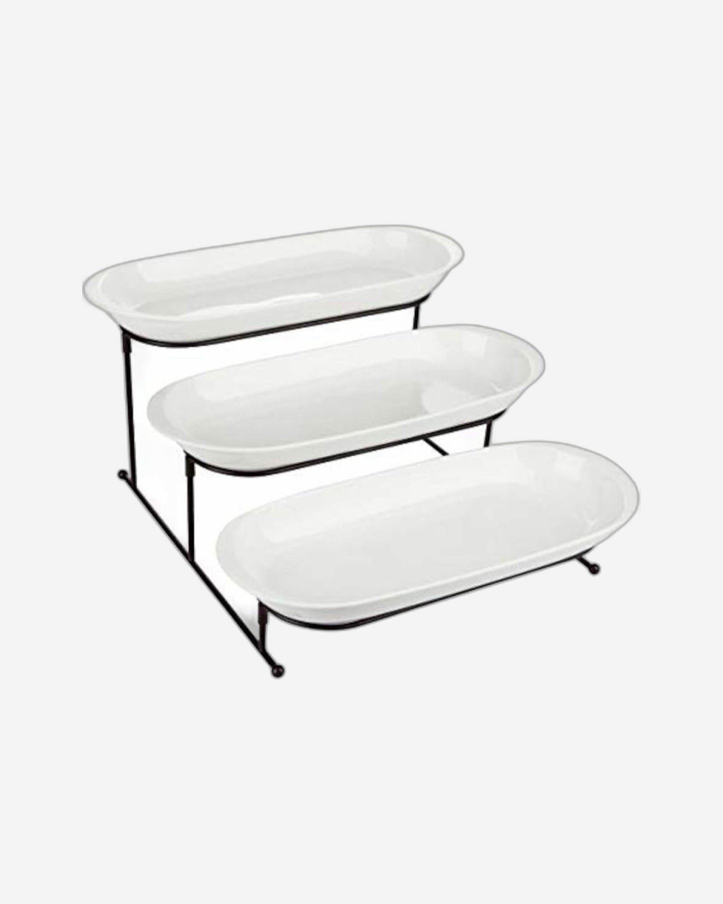 طبق بيضاوي من البورسلين بثلاث طبقات مع حامل، أبيض، 3×40 سم