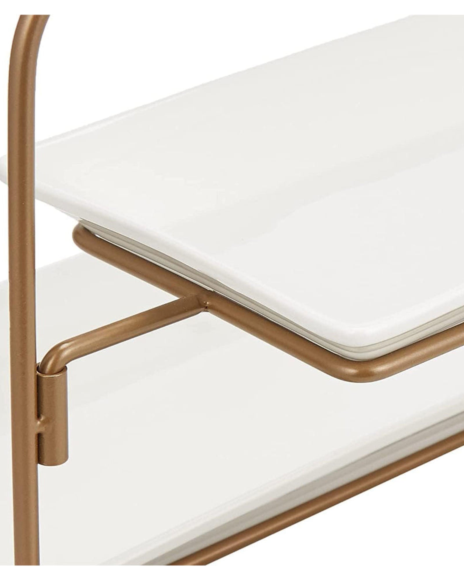 طبق مستطيل ضحل من طبقتين مع حامل ورف ذهبي - طقم تقديم من البورسلين (27 سم × 1، 37 سم × 2) - تصميم أنيق أبيض/ذهبي