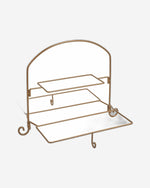 طبق مستطيل ضحل من طبقتين مع حامل ورف ذهبي - طقم تقديم من البورسلين (27 سم × 1، 37 سم × 2) - تصميم أنيق أبيض/ذهبي