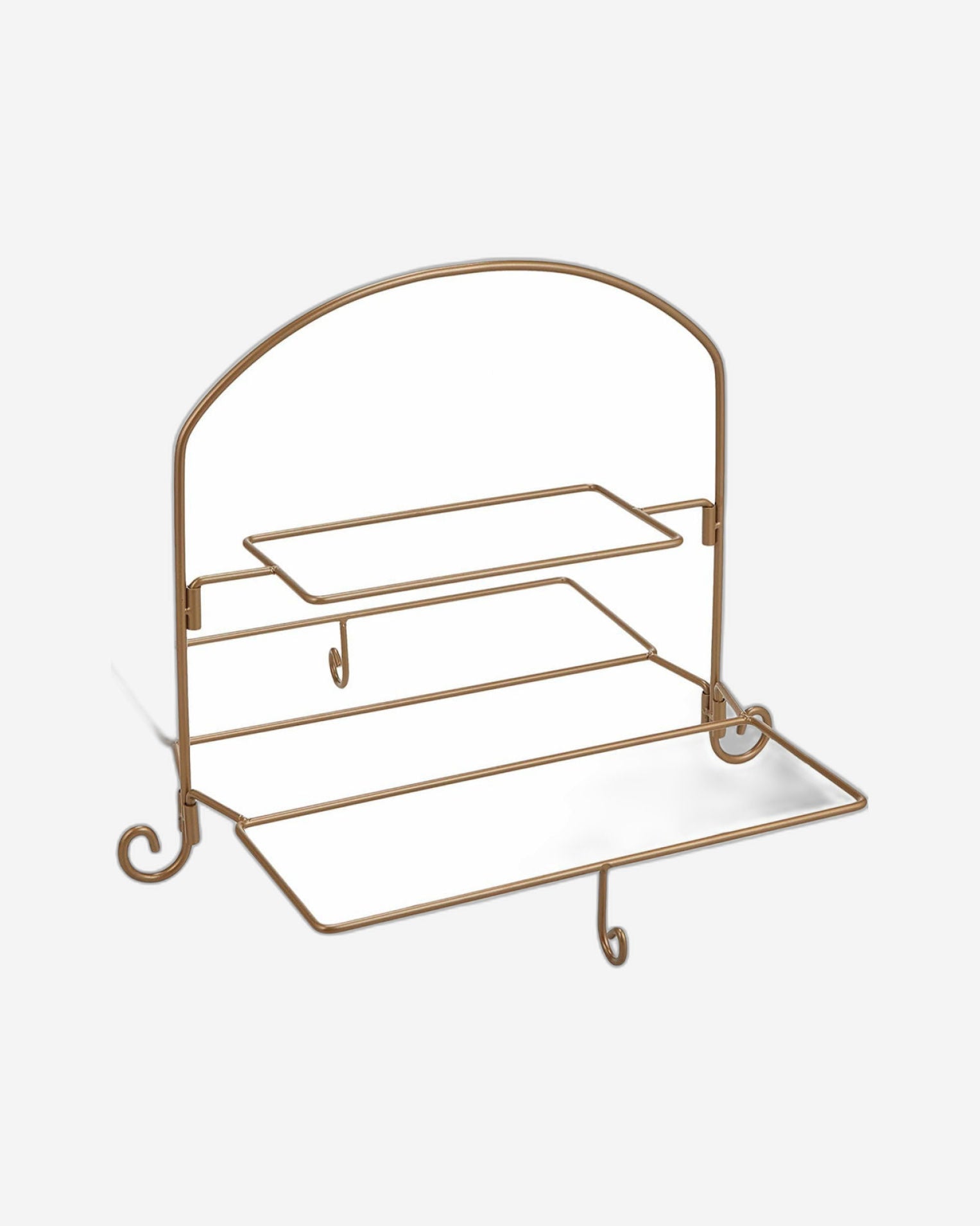 طبق مستطيل ضحل من طبقتين مع حامل ورف ذهبي - طقم تقديم من البورسلين (27 سم × 1، 37 سم × 2) - تصميم أنيق أبيض/ذهبي