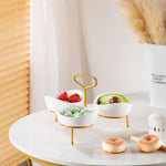 طقم تقديم من 3 أوعية من البورسلين الصيني العظمي بقياس 13 × 3 سم مع حامل ذهبي