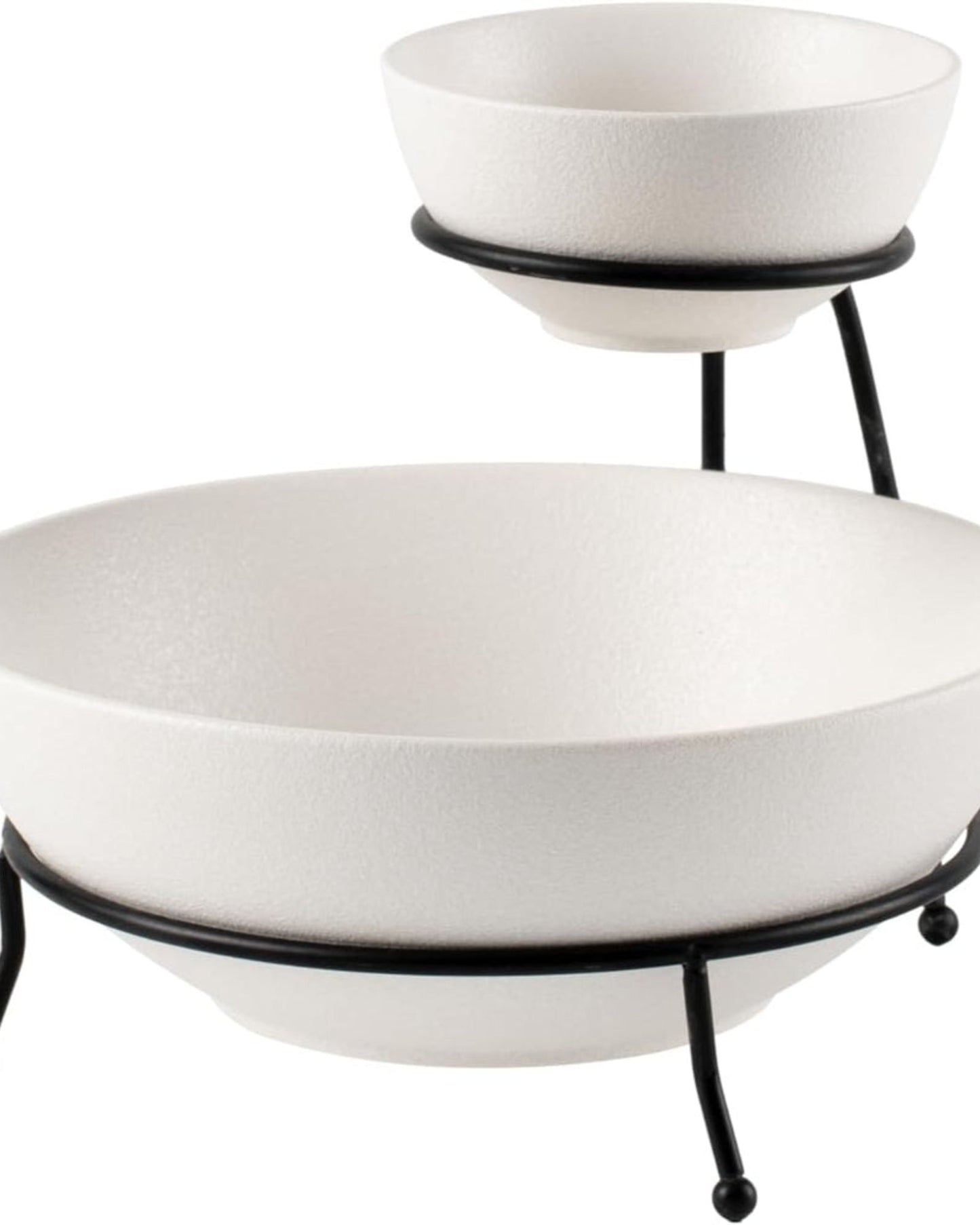 طقم أوعية رقائق البطاطس والغمس من البورسلين الصيني العظمي مع حامل أسود - 12 سم و24 سم