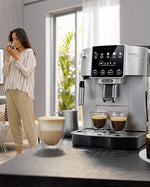 ماكينة قهوة ديلونجي الأوتوماتيكية بالكامل MAGNIFICA START ماكينة إسبريسو من حبة إلى كوب مثالية للإسبريسو والأمريكانو والكابتشينو واللاتيه والماكياتو - ECAM220.31.SB فضي/أسود (معتمدة من هيئة الإمارات للمواصفات والمقاييس)