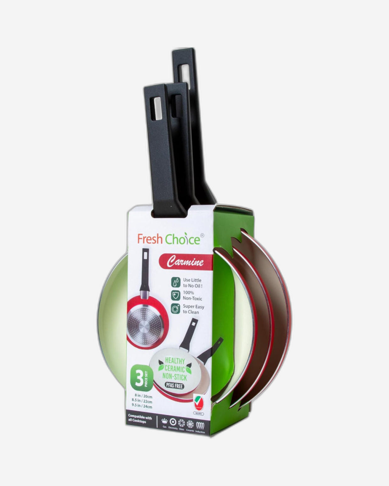 مجموعة فريش تشويس - كارمين، 3 قطع، مقلاة ألومنيوم مضغوطة خالية من PFAS