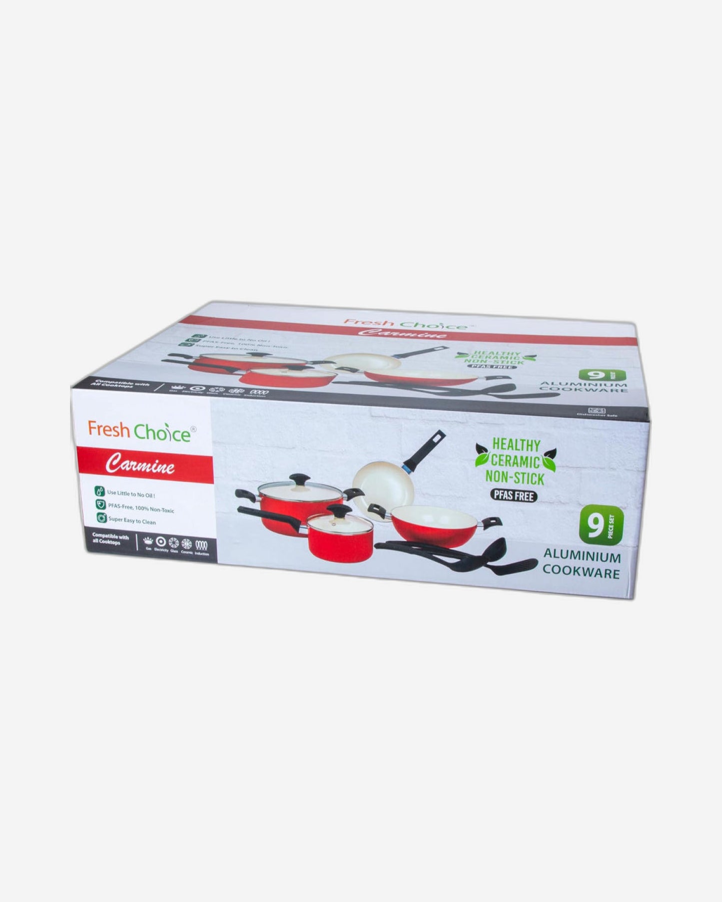 مجموعة أواني طهي كارمين من 9 قطع من الألومنيوم المضغوط خالية من PFAS - فريش تشويس