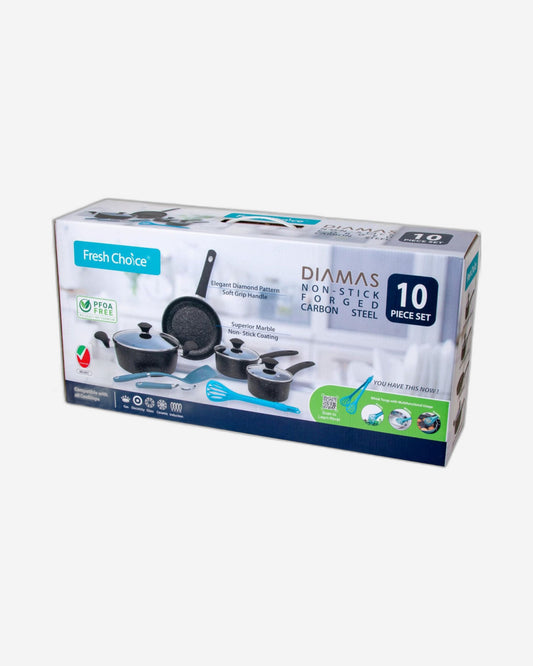 مجموعة أواني طهي دياماس المصنوعة من الفولاذ الكربوني غير اللاصق والمكونة من 10 قطع - فريش تشويس