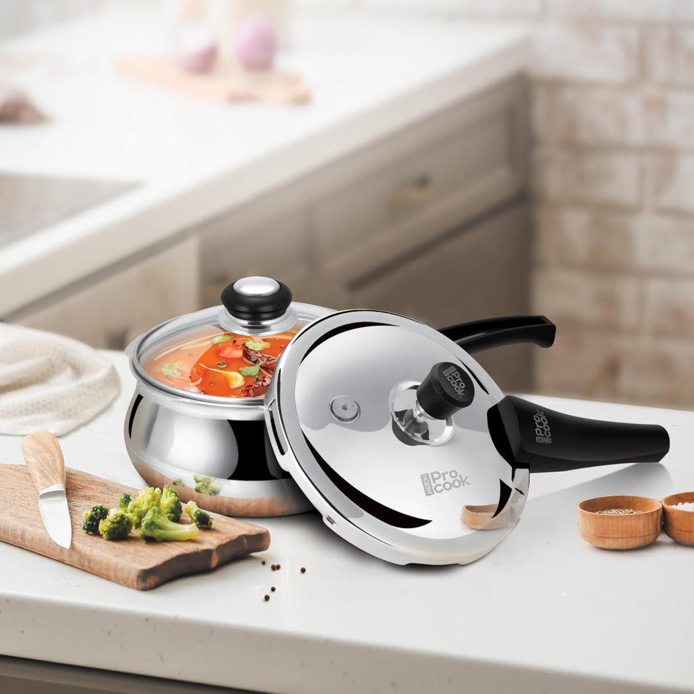 طنجرة ضغط ميلتون برو كوك تريبلي، مصنوعة من الفولاذ المقاوم للصدأ، تعمل بالحث، مع غطاء خارجي وزجاجي، سعة 3.5 لتر، لون فضي | نظام تحرير الحشية، آمنة غذائيًا | تعمل بالحث | صفيحة ساخنة | مقاومة للهب