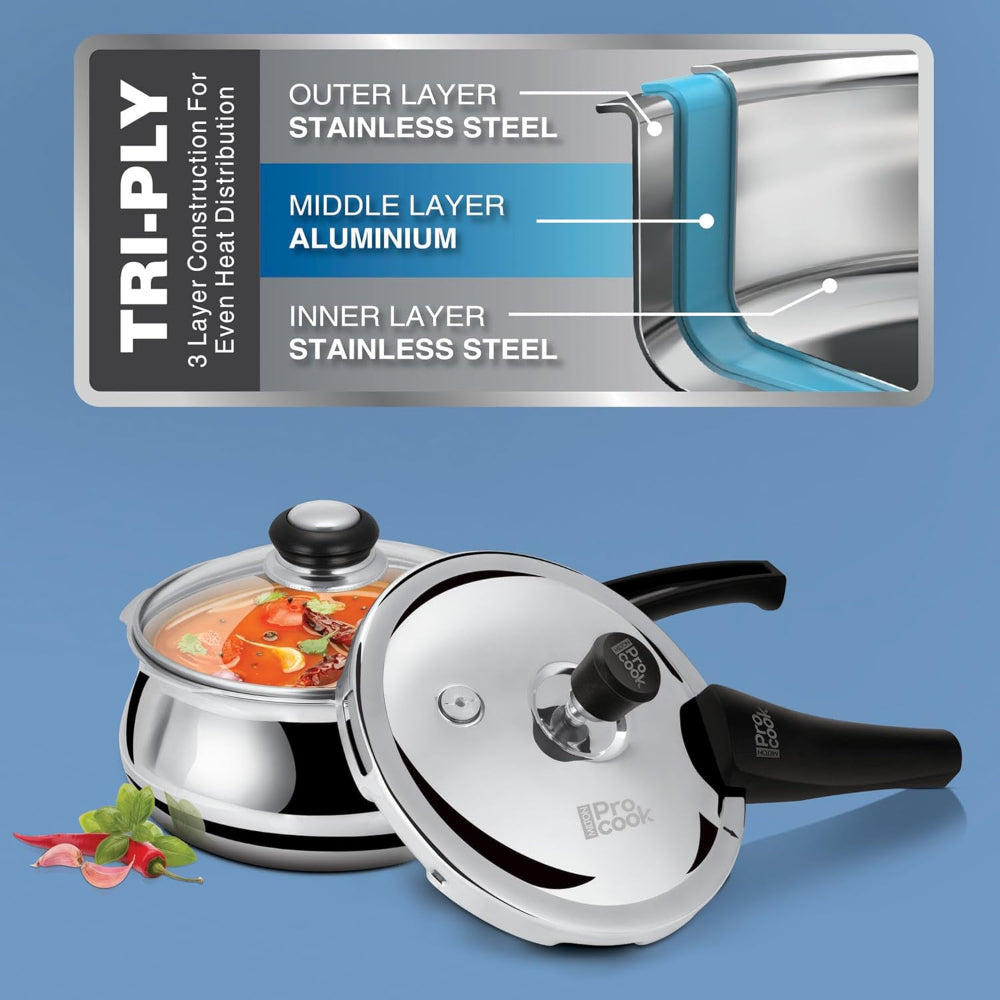 طنجرة ضغط ميلتون برو كوك تريبلي، مصنوعة من الفولاذ المقاوم للصدأ، تعمل بالحث، مع غطاء خارجي وزجاجي، سعة 3.5 لتر، لون فضي | نظام تحرير الحشية، آمنة غذائيًا | تعمل بالحث | صفيحة ساخنة | مقاومة للهب