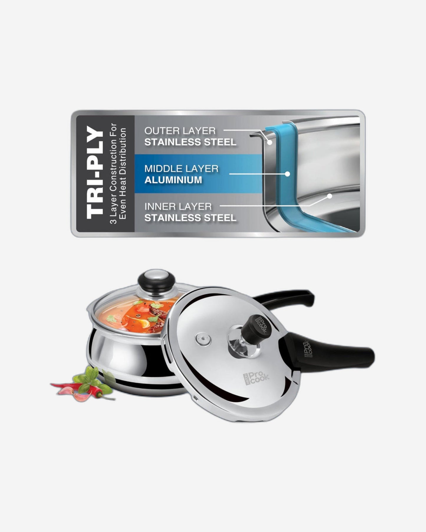 طنجرة ضغط ميلتون برو كوك تريبلي، مصنوعة من الفولاذ المقاوم للصدأ، تعمل بالحث، مع غطاء خارجي وزجاجي، سعة 3.5 لتر، لون فضي | نظام تحرير الحشية، آمنة غذائيًا | تعمل بالحث | صفيحة ساخنة | مقاومة للهب