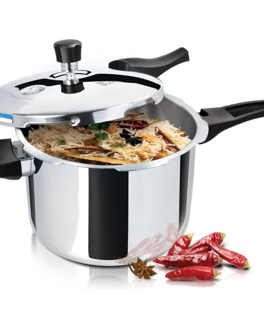 طنجرة ضغط ميلتون برو كوك ثلاثية الطبقات من الفولاذ المقاوم للصدأ بغطاء خارجي، سعة ٥ لترات، لون فضي | آمنة للغسل في غسالة الأطباق | آمنة للطعام | آمنة للطهي بالحث الحراري | آمنة للطهي على الموقد الساخن | آمنة للطهي على اللهب